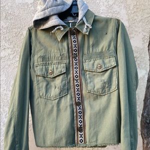 NW Free People Distressed Boho Army Green Jacket Sz XS